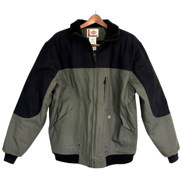 Dickies Men's Green & Black Durable Cotton Work Coat w/ Poly Quilted Liner - Picture 1 of 3